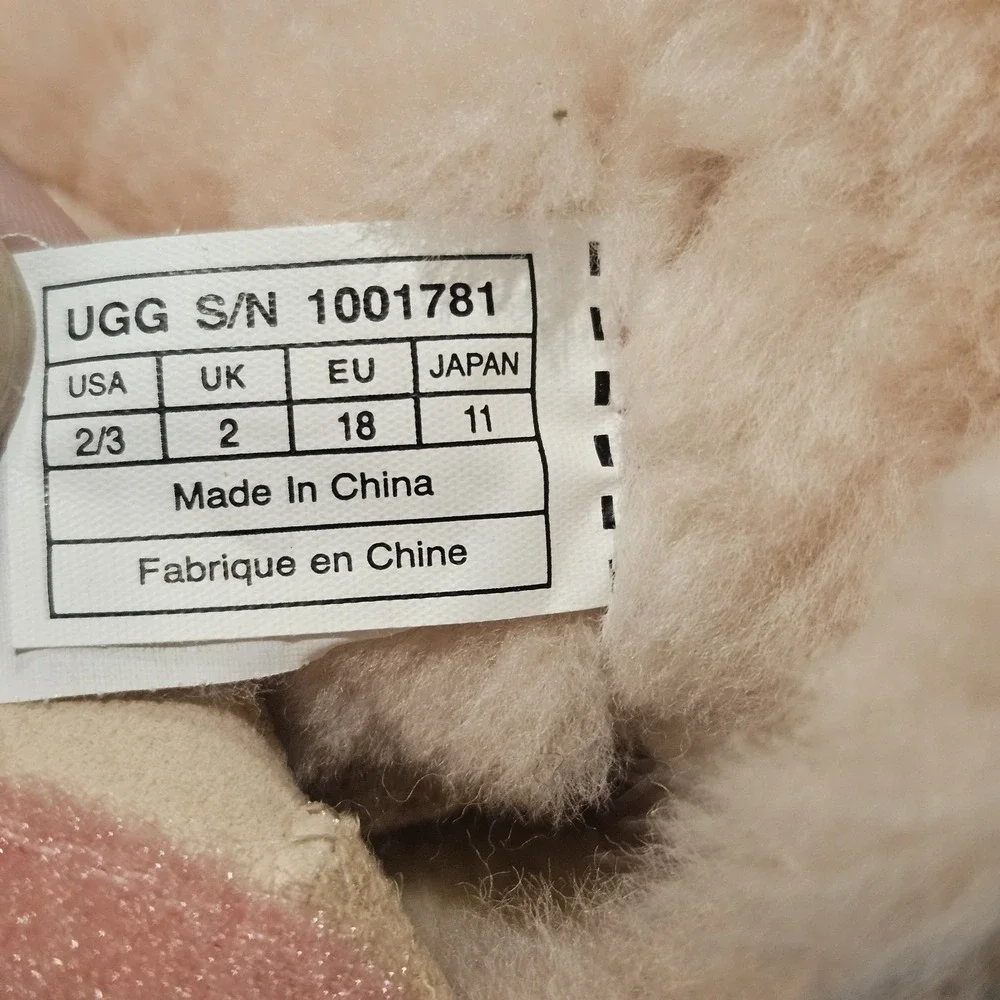 UGG Cassie Leopard Baby Boots Size 2/3 Pink Sheepskin 1001781 With Box